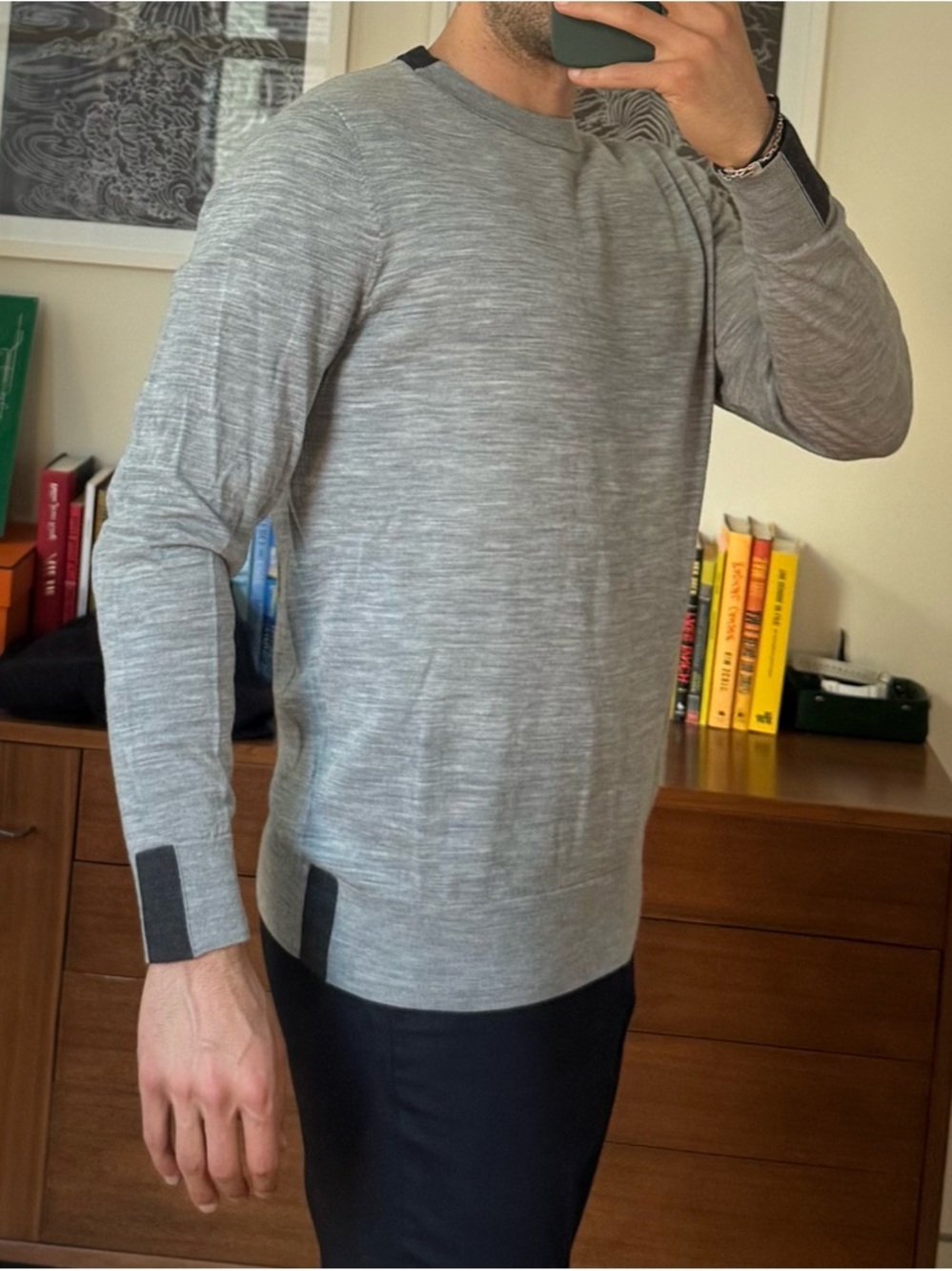 COS Men's Crewneck Sweater in Light Gray with Dark Gray Accents